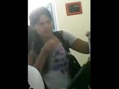 White cotton panties under the denim skirt