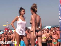 Topless Teen Lesbians on Beach